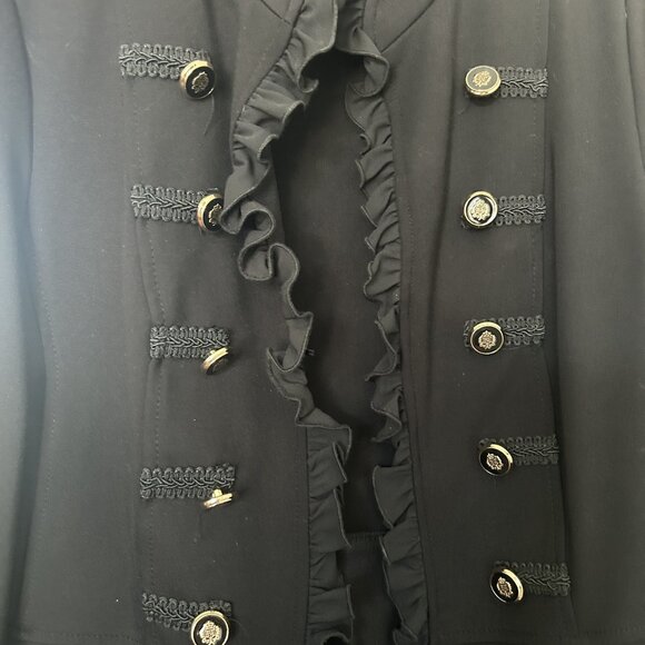 Joseph Ribkoff Black Ruffle Trim Jacket Designer Double-Breasted Blazer Size 8 - Picture 5 of 9